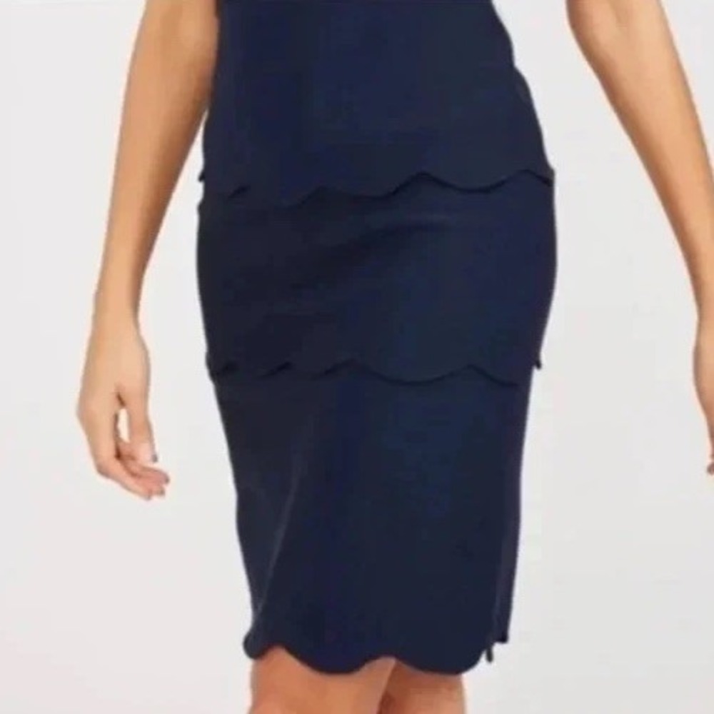 J McLaughlin Providence Tiered Scalloped Skirt 6 Preppy Navy Blue Capsule Career